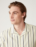 Linen Blend Striped Cuban Collar Shirt