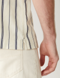 Linen Blend Striped Cuban Collar Shirt