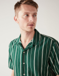 Linen Blend Striped Cuban Collar Shirt