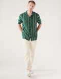 Linen Blend Striped Cuban Collar Shirt