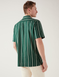 Linen Blend Striped Cuban Collar Shirt