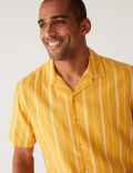 Linen Blend Striped Cuban Collar Shirt