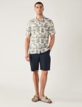 Pure Cotton Palm Tree Print Cuban Collar Shirt