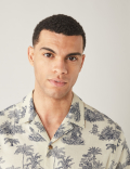 Pure Cotton Palm Tree Print Cuban Collar Shirt