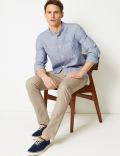 Pure Linen Striped Grandad Shirt