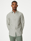 Easy Iron Cotton Linen Blend Striped Shirt
