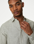 Easy Iron Cotton Linen Blend Striped Shirt