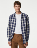 Easy Iron Cotton Linen Blend Check Shirt
