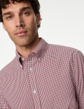 Easy Iron Cotton Stretch Gingham Oxford Shirt