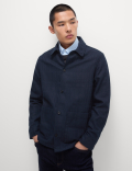 Cotton Blend Check Textured Overshirt
