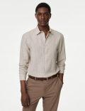 Cotton Linen Blend Fine Stripe Shirt