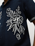 Cotton Linen Blend Short Sleeve Embroidered Shirt