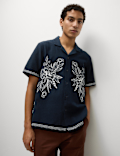 Cotton Linen Blend Short Sleeve Embroidered Shirt