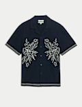 Cotton Linen Blend Short Sleeve Embroidered Shirt