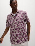 Linen Blend Geometric Print Short Sleeve Shirt