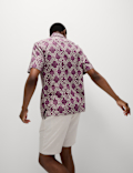 Linen Blend Geometric Print Short Sleeve Shirt