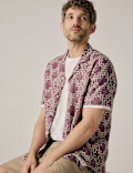 Linen Blend Geometric Print Short Sleeve Shirt