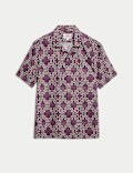 Linen Blend Geometric Print Short Sleeve Shirt