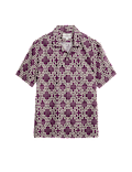Linen Blend Geometric Print Short Sleeve Shirt