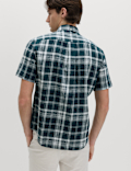 Cotton Linen Blend Check Short Sleeve Shirt