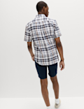 Cotton Linen Blend Check Short Sleeve Shirt