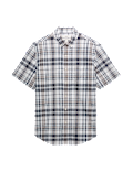 Cotton Linen Blend Check Short Sleeve Shirt