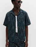 Cotton Linen Blend Striped Short Sleeve Shirt