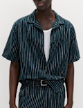 Cotton Linen Blend Striped Short Sleeve Shirt