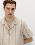 Cotton Linen Blend Striped Short Sleeve Shirt
