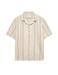 Cotton Linen Blend Striped Short Sleeve Shirt