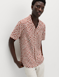 Easy Iron Linen Blend Geometric Short Sleeve Shirt