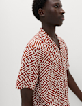 Easy Iron Linen Blend Geometric Short Sleeve Shirt