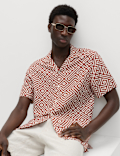 Easy Iron Linen Blend Geometric Short Sleeve Shirt