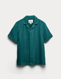 Pure Linen Herringbone Cuban Collar Shirt