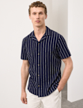 Striped Crinkle Seersucker Short Sleeve Shirt