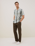Cotton Striped Cuban Collar Shirt