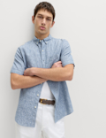 Regular Fit Linen Rich Short Sleeve Shirt