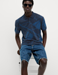 Pure Cotton Exploded Palm Print Polo Shirt
