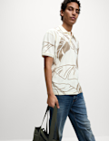 Pure Cotton Exploded Palm Print Polo Shirt