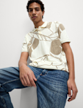 Pure Cotton Exploded Palm Print Polo Shirt