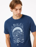 Pure Cotton Sunset Wave Print T-Shirt