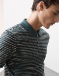 Cotton Rich Geometric Half Zip Polo Shirt