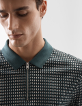 Cotton Rich Geometric Half Zip Polo Shirt