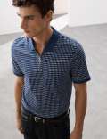 Cotton Rich Geometric Half Zip Polo Shirt