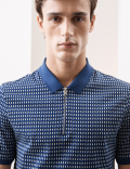 Cotton Rich Geometric Half Zip Polo Shirt