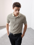 Pure Cotton Geometric Print Polo Shirt