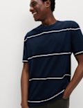 Pure Cotton Striped Relaxed Crew Neck T-Shirt