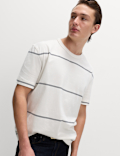 Pure Cotton Striped Relaxed Crew Neck T-Shirt