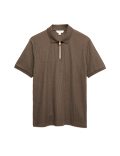 Cotton Rich Jacquard Zip Up Polo Shirt