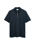 Cotton Rich Jacquard Zip Up Polo Shirt